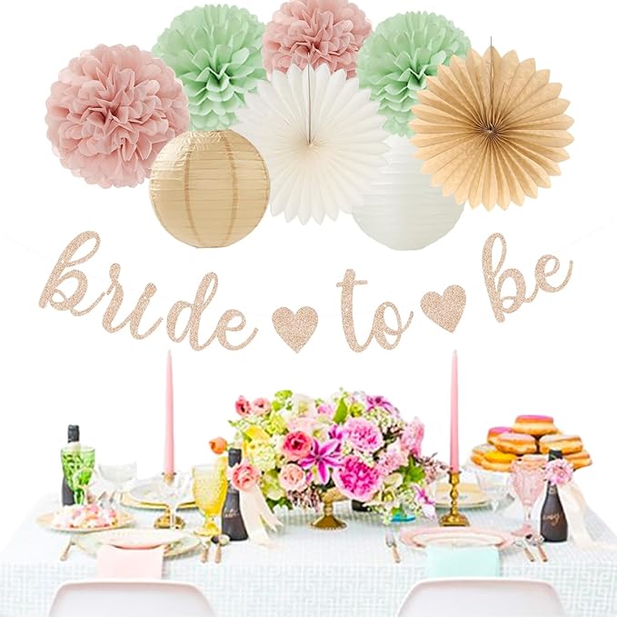 Sage Green Pink Beige Bridal Shower Party Decorations 36pcs Bride to