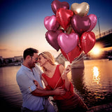 Wine Red Heart Balloons, 18 Inch 12 Pcs Burgundy Red and Pink Foil