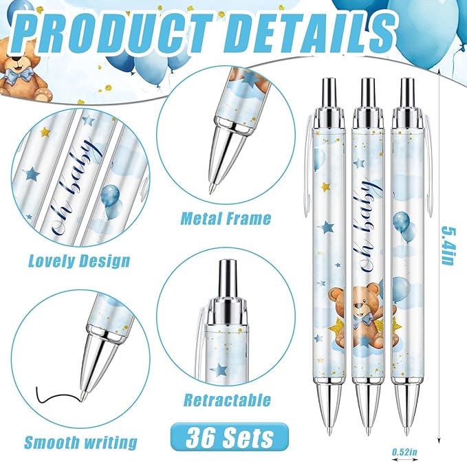 145 Pieces Baby Shower Favors for Guest Blue Teddy Bear Ballpoint