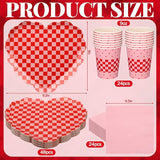 96 Pcs Valentine's Day Party Supplies Set for 24 Guests Red Checked