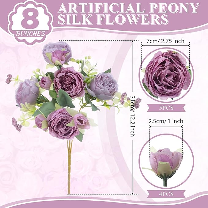 8 Bundles Artificial Peonies Flowers Boho Faux Flowers Arrangements #6