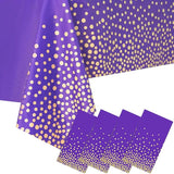 4 Packaging Purple and Gold Plastic Tablecloth, 54 inch x108 inch