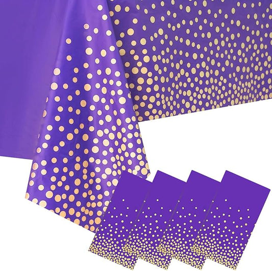 4 Packaging Purple and Gold Plastic Tablecloth, 54 inch x108 inch