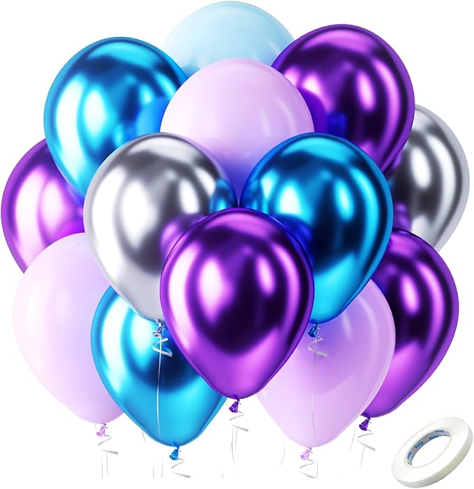 Bezente Frozen Balloons Kit, 60pcs 12 inch Blue Purple Latex Balloons