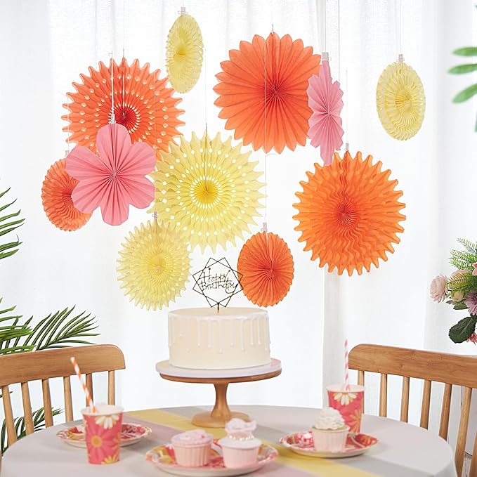 PAPER JAZZ Paper Flowers with Paper Fan Boho Hanging Decor Artificial