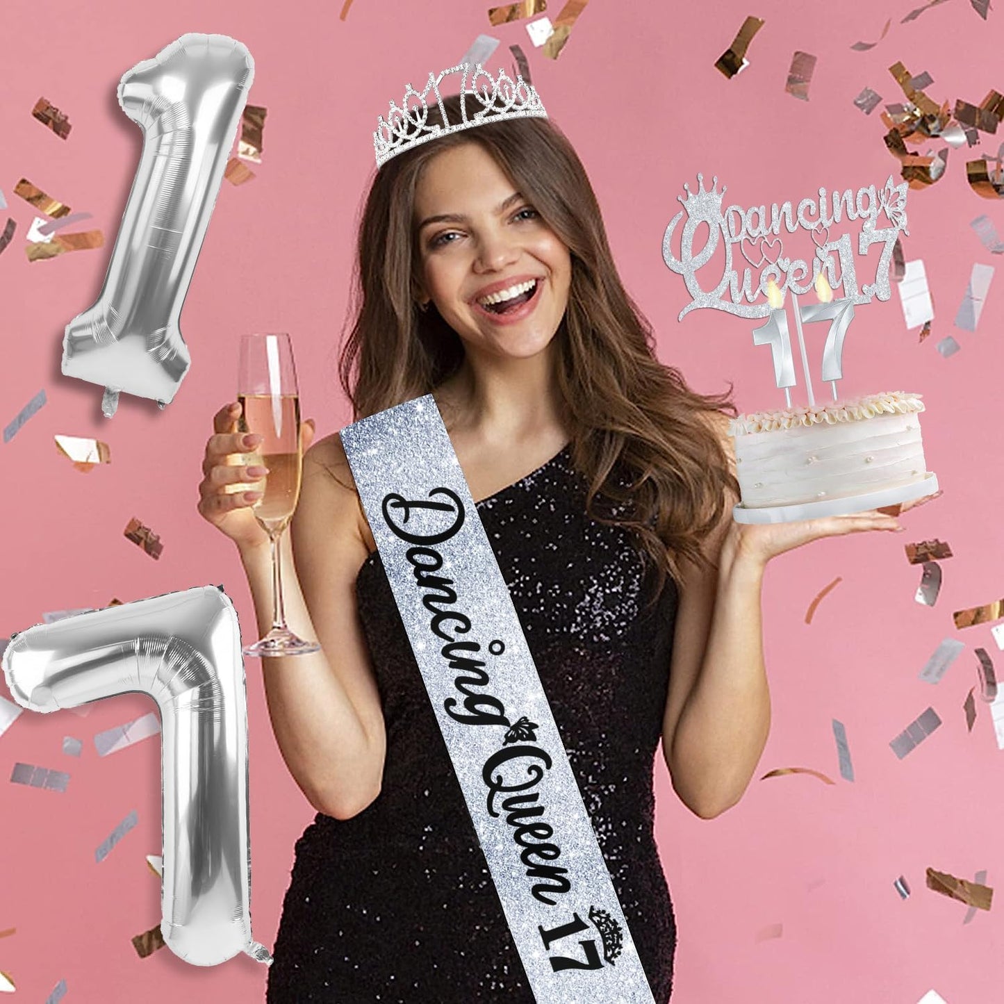 34pcs Dancing Queen Party Decorations 17,Dancing Queen Banner,Silver