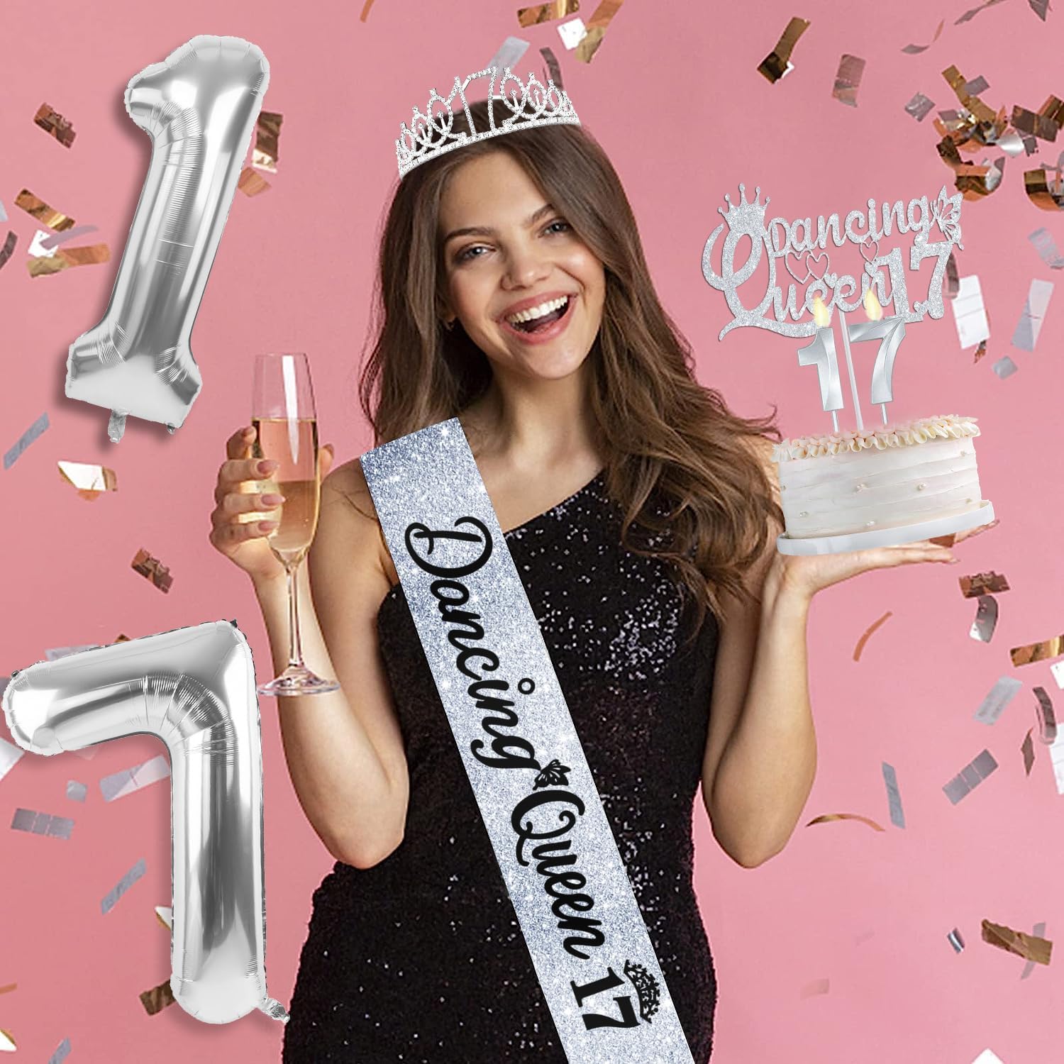 34pcs Dancing Queen Party Decorations 17,Dancing Queen Banner,Silver