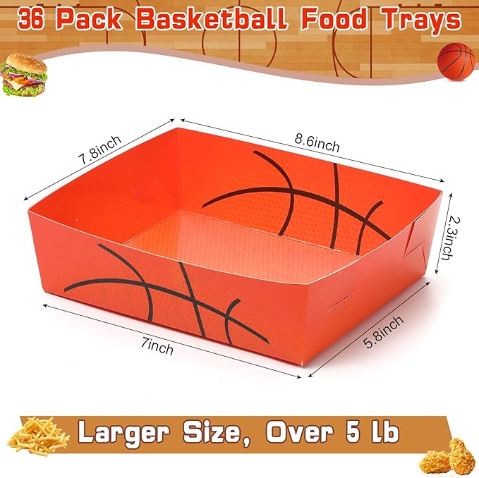 36 Pack Basketball Party Supplies Large 5 lb Basketball Plates Trays