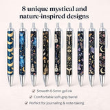 8PC Witchy Pens Dark Cat Butterfly Floral Moon Potion Spooky Magic
