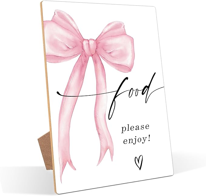 Pink Bow Theme Wooden Wedding Signs Food Please Enjoy Sign Bridal