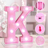 Pink Light Up Letters, LED Marquee Letters for Table, Small Glitter Al