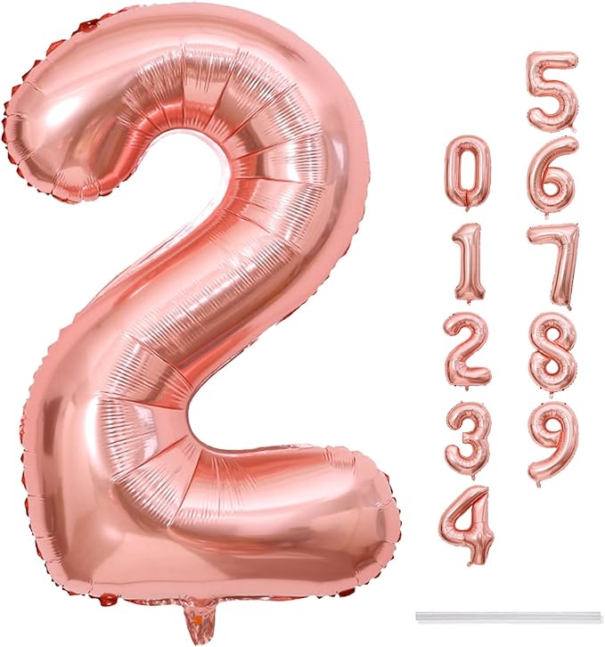 40 Inch Rose Gold Foil Balloon Number 2, Large Self Inflating Number