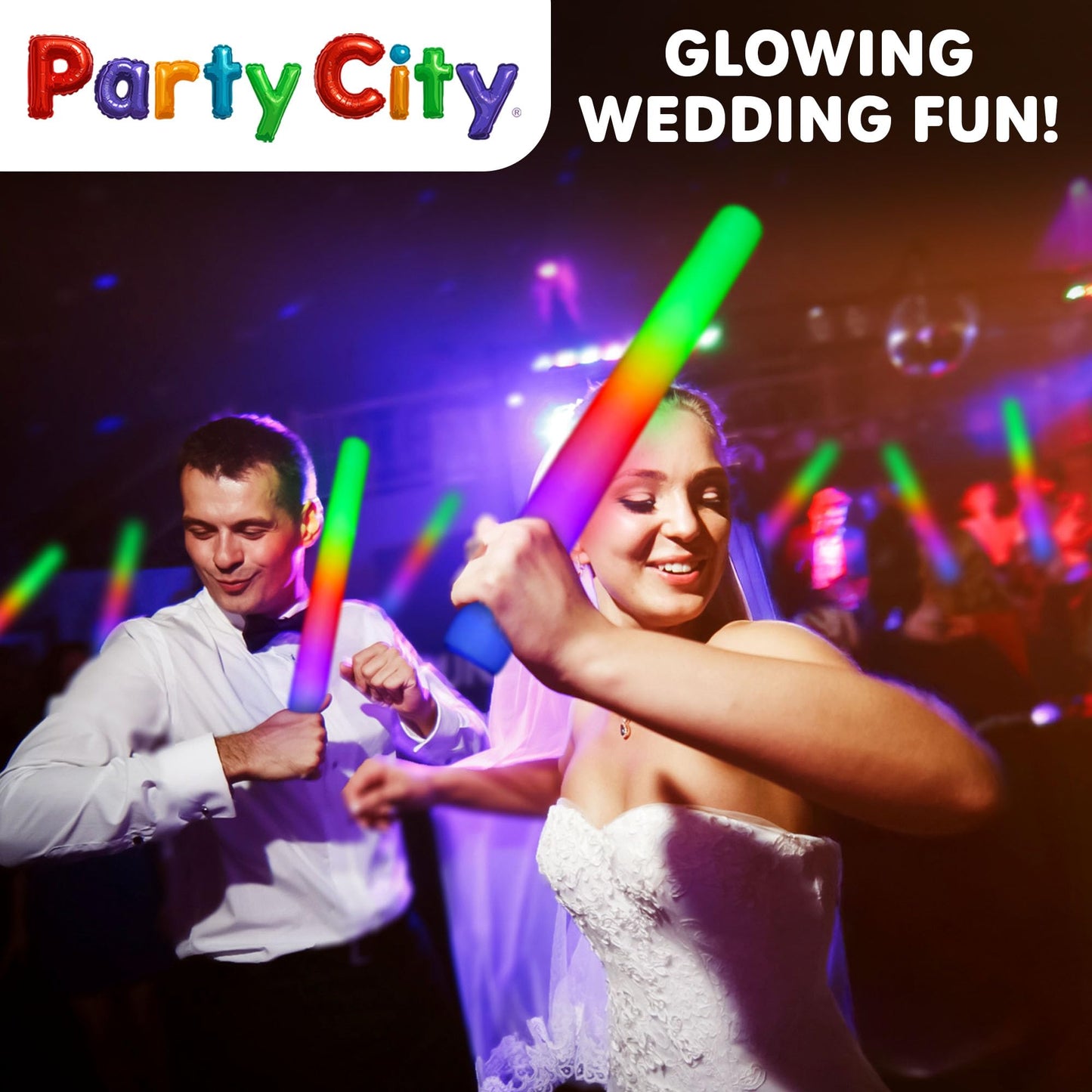 Party City 48pk LED Foam Glow Sticks 14”- Glow in the Dark Party