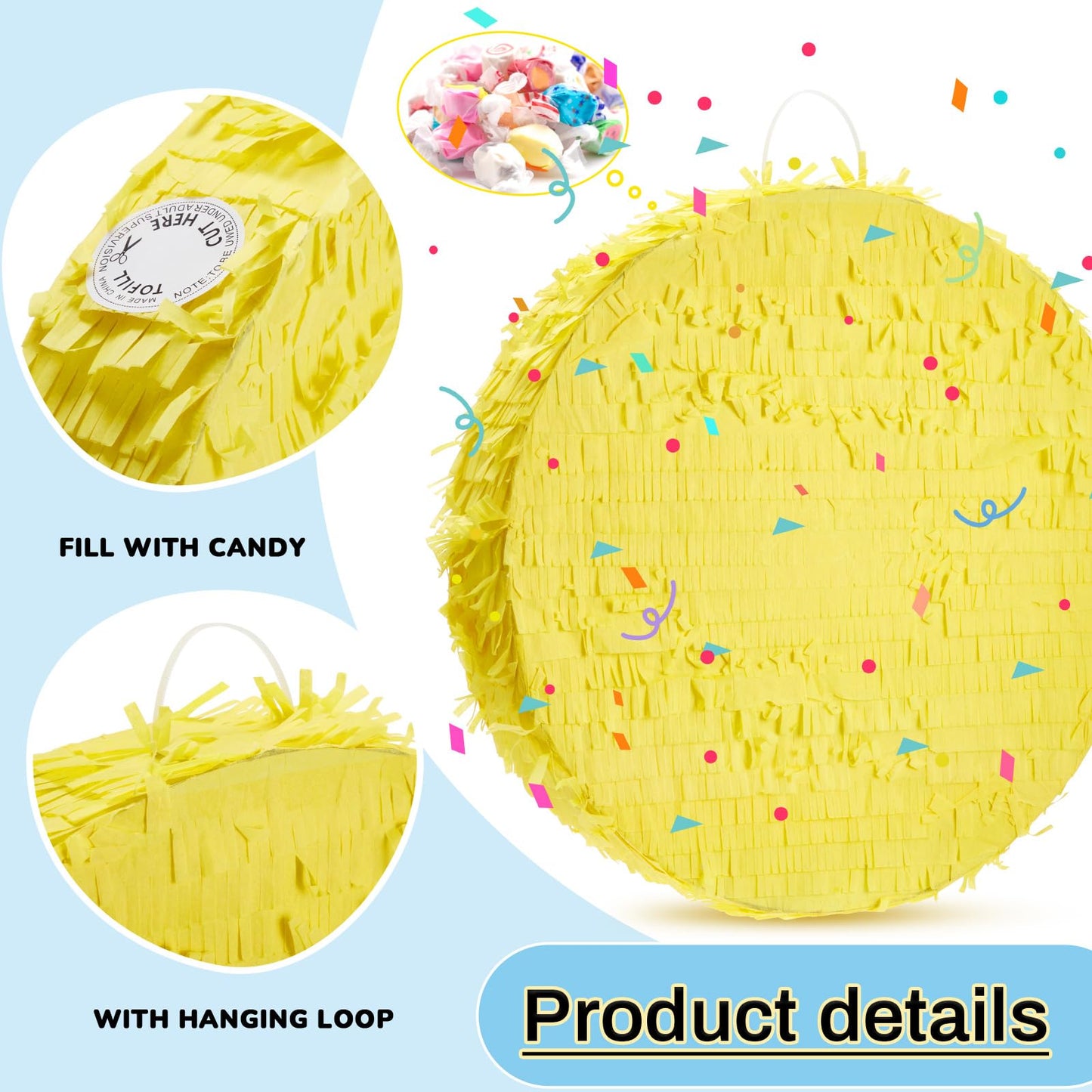 Jenaai Disco Ball Large Piñata 16 Inch, Round Blank Disco Piñata  Yell