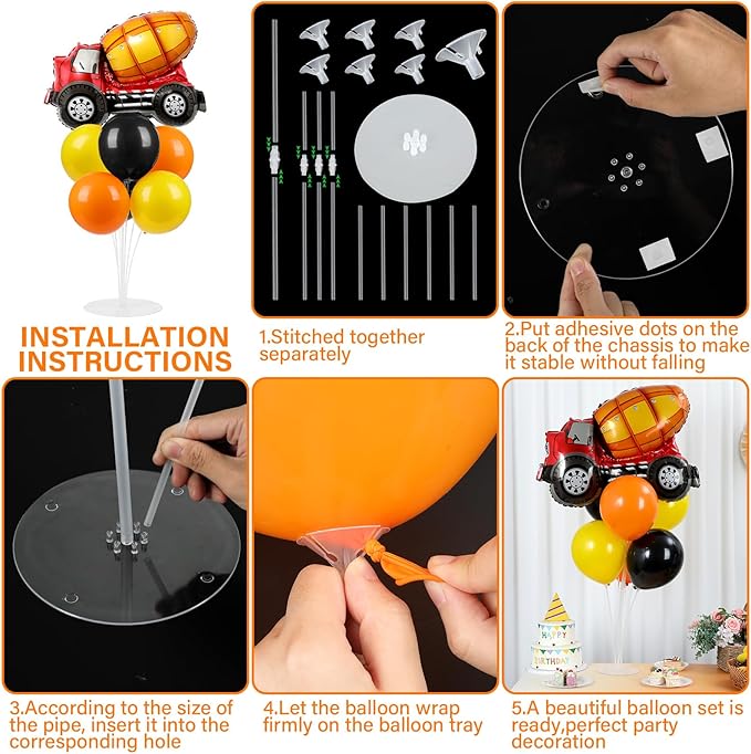Construction Party Balloons Stand Kit 2 Sets with 2 Construction