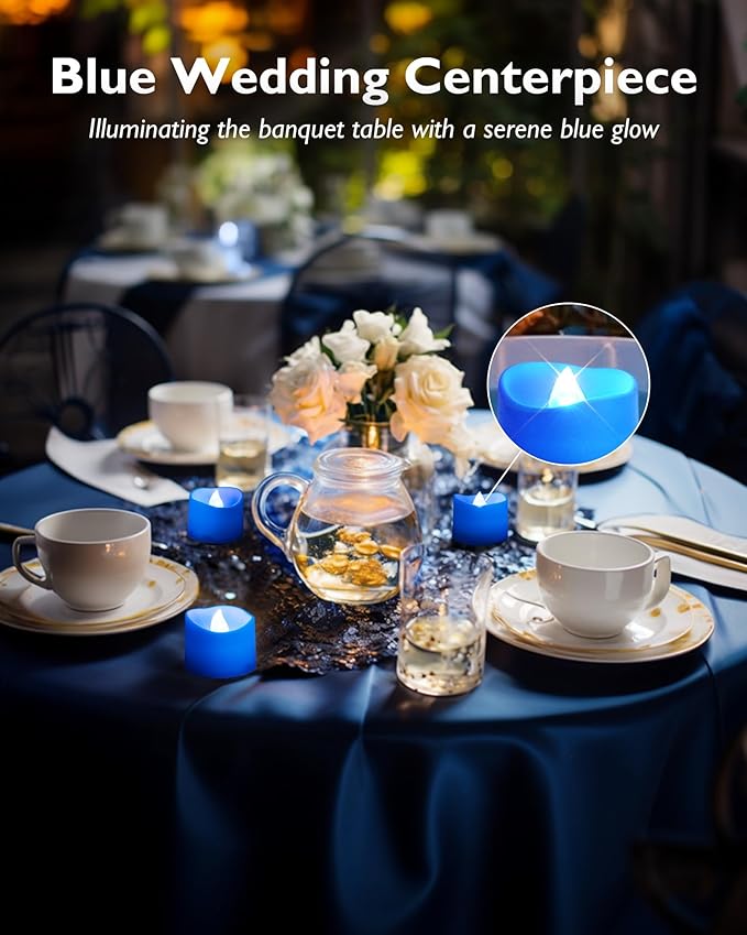 Homemory Blue Tea Lights Candles Battery Operated, 200+Hour Flameless