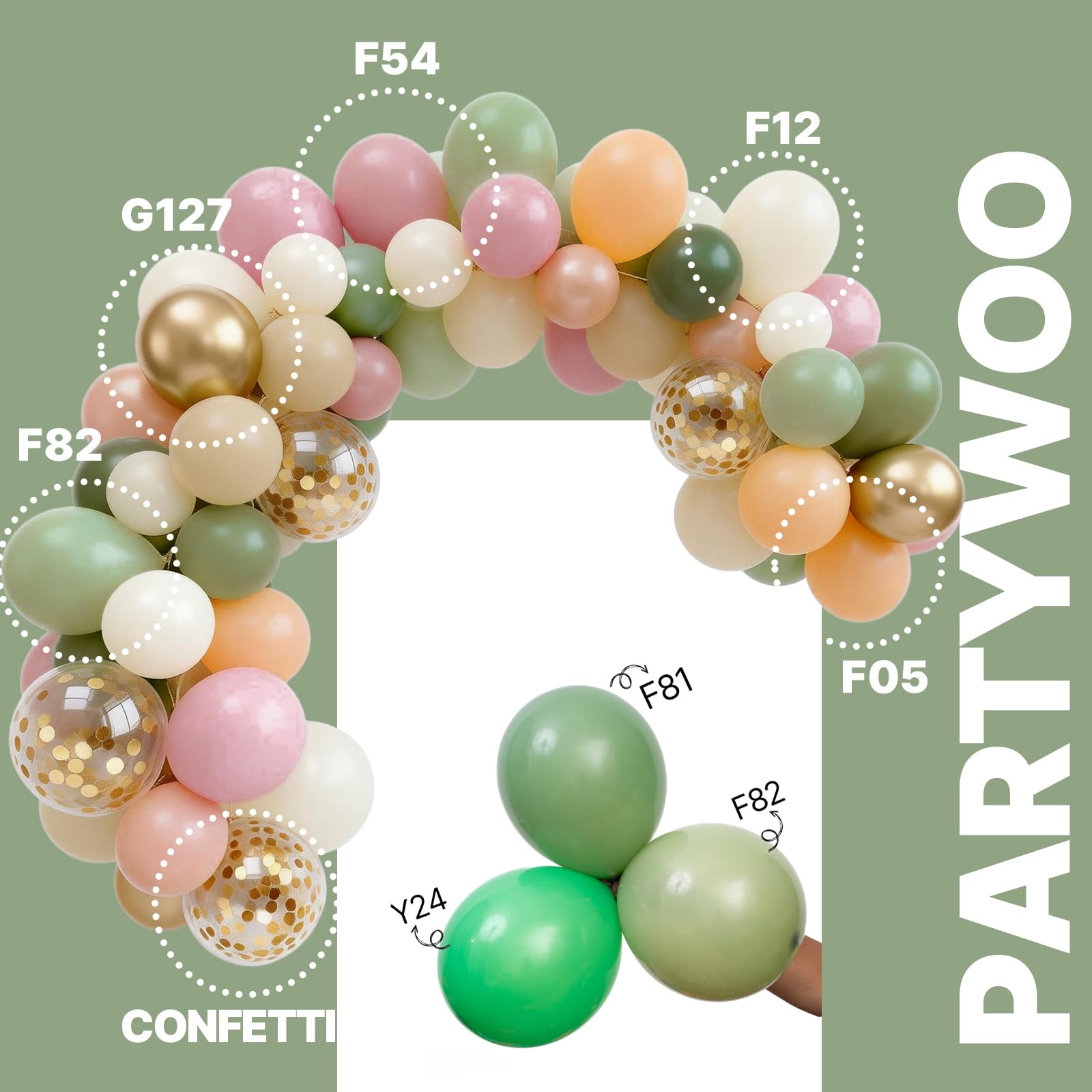 PartyWoo Pink and Green Balloons 65pcs 12 Inch Metallic Gold Sand