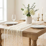 Artoid Mode Beige Gold Gauze Table Runner 59x120 Inch 10FT, Glitter