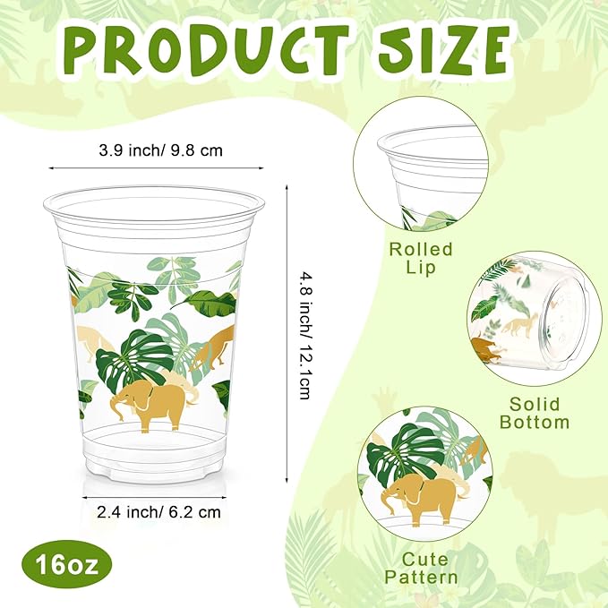 100 Pcs Gold Jungle Safari Animals Cups 16 oz Golden Safari Themed