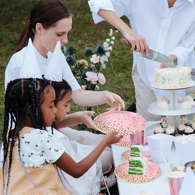 Pink and Gold Party Supplies,Serves 35 Guests Pink Paper Plates and