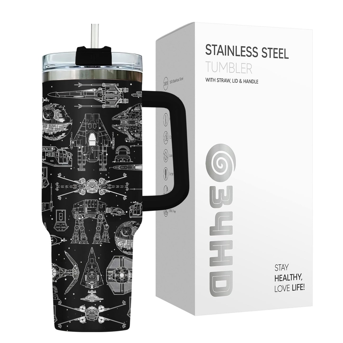 34HD Galaxy Spaceship Tumbler 40oz with Handle and Straw - Sci-Fi Star