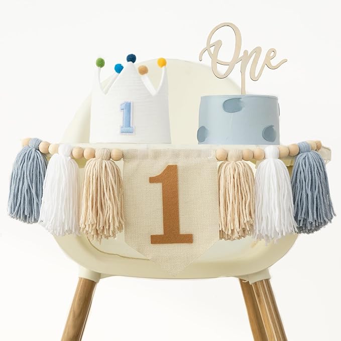 Baby Boy First Birthday Party Decorations For Blue High Chair Banner