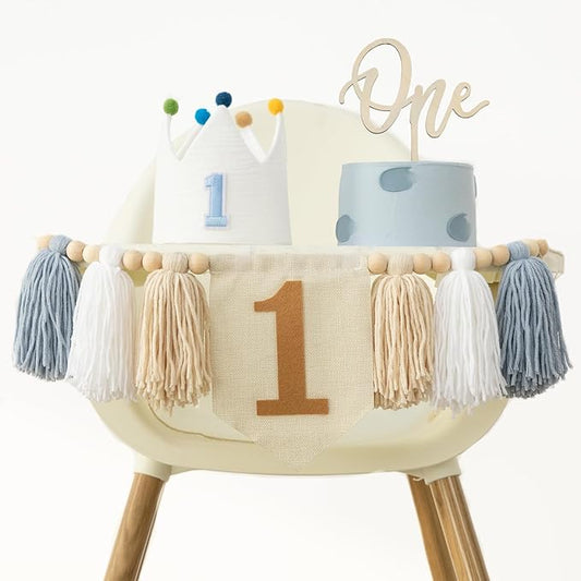 Baby Boy First Birthday Party Decorations For Blue High Chair Banner