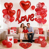 Valentines Day Decorations with Red Heart Balloons and Love