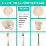 Pink and Gold Party Supplies - 350 PCS Disposable Dinnerware Set -