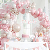Pink Bow Balloon Arch Kit with Clear Light Pearl Pink and White