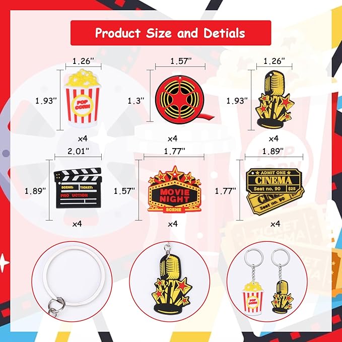 24PCS Movie Night Keychains Movie Night Party Favors Include