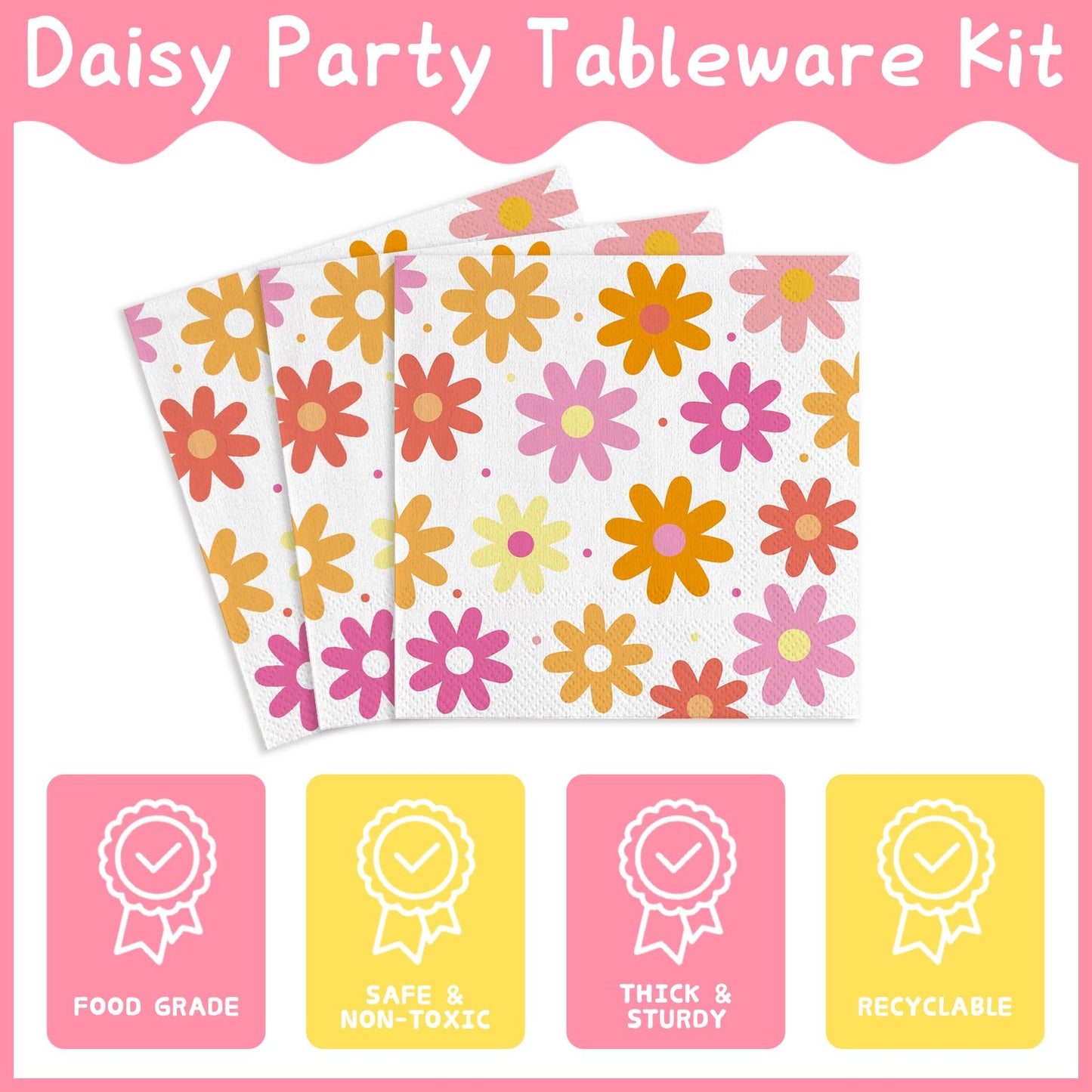 AGoooodySet 150pcs Groovy Daisy Party Supplies Plates Napkins Groovy