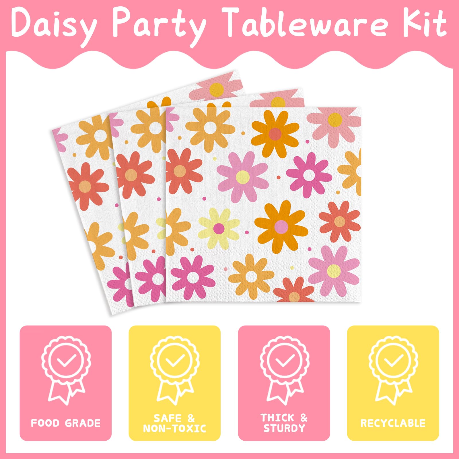 AGoooodySet 150pcs Groovy Daisy Party Supplies Plates Napkins Groovy