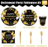 168 Pcs Retirement Party Supplies, Black Gold Happy Retirement Party