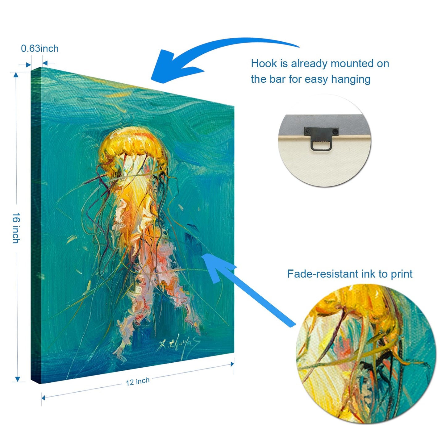 JZLDZS Coastal Wall Art Jellyfish Canvas Painting Print Turquoise