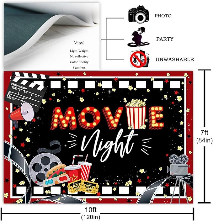 Movie Night Party Backdrop Black and Red Movie Theme