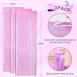 Voircoloria 3 Pack 3.3 x 8.2 ft Pastel Purple Foil Fringe Backdrop