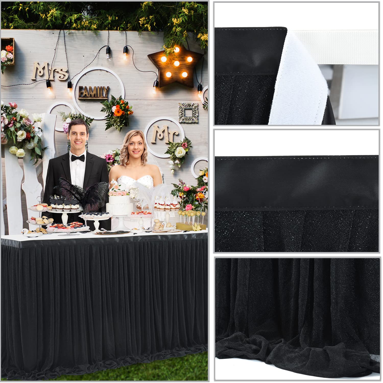 6ft Black Table Skirt for Birthday Party Ruffle Tutu Table Skirt Tulle