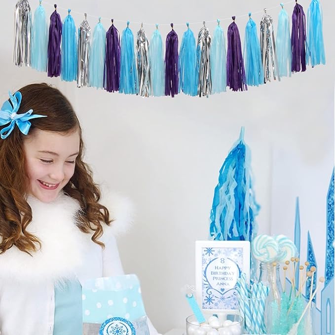 Purple-Blue Silver Frozen Party-Decorations Tassel-Garland -20pcs