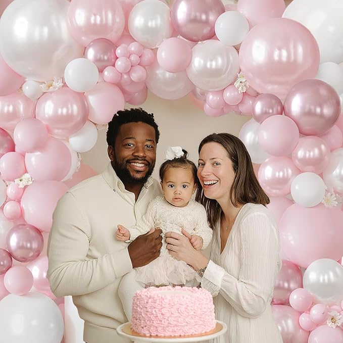 Pink and White Balloons Arch Kit, Double Stuffed Pastel Pink Balloon