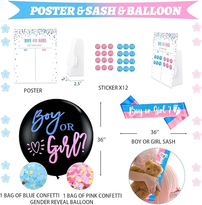 Staches or Lashes Gender Reveal Decorations 169 PCs Boy or Girl