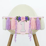 Handmade Wildflower 1st Birthday High Chair Banner Purple Pink