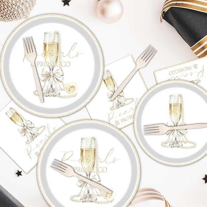 Pearls and Prosecco Bridal Shower Decorations 96PCS Pearls Bow