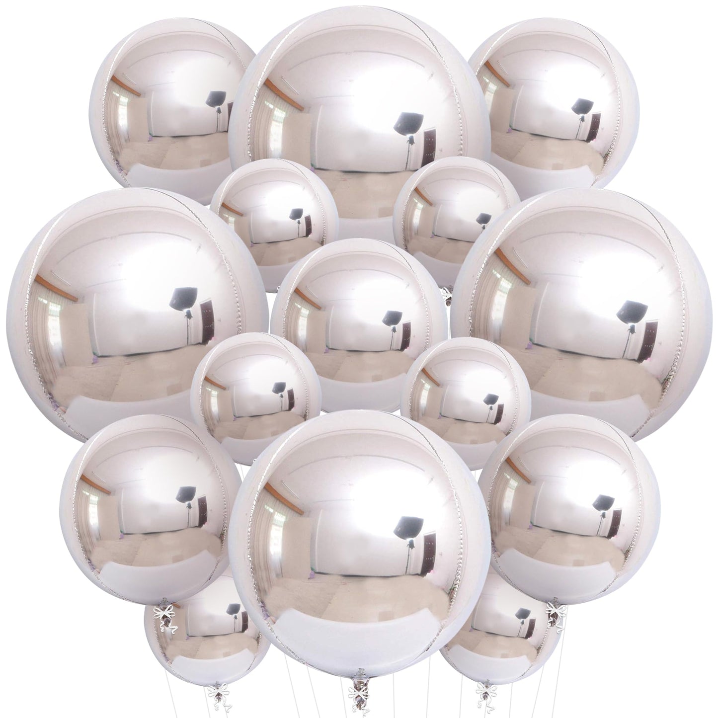 Metallic Silver Balloons - 22 Inch, Pack of 14 | 4D Round Foil