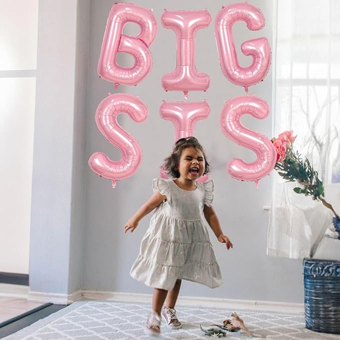 40 Inch Pastel Pink BIG SIS Letter Balloons, Pearl Pink BIG SIS