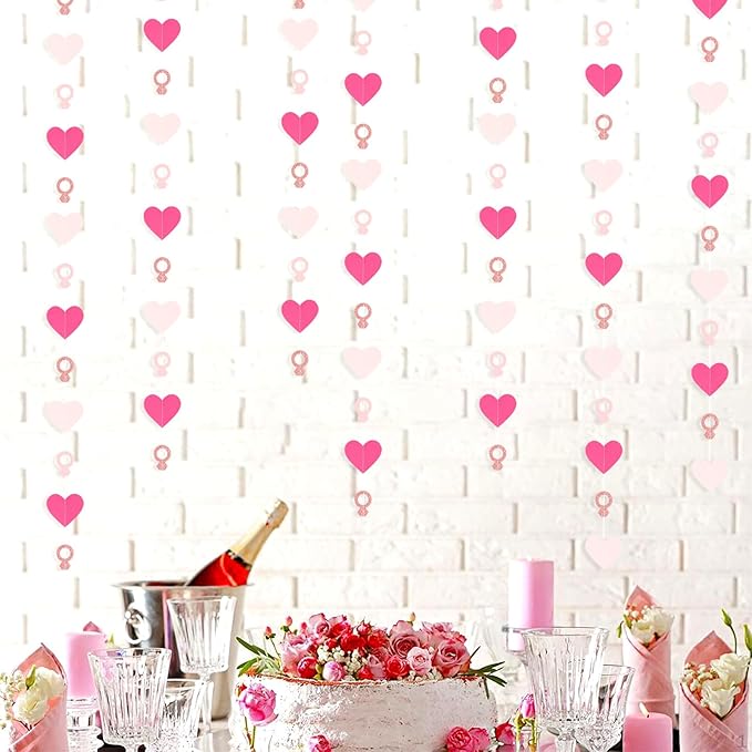 Hot-Pink Rose Gold Heart-Ring Garland - 52Ft Engagement Bachelorette