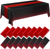 Breling 16 Pack Black and Red Disposable Plastic Tablecloths and