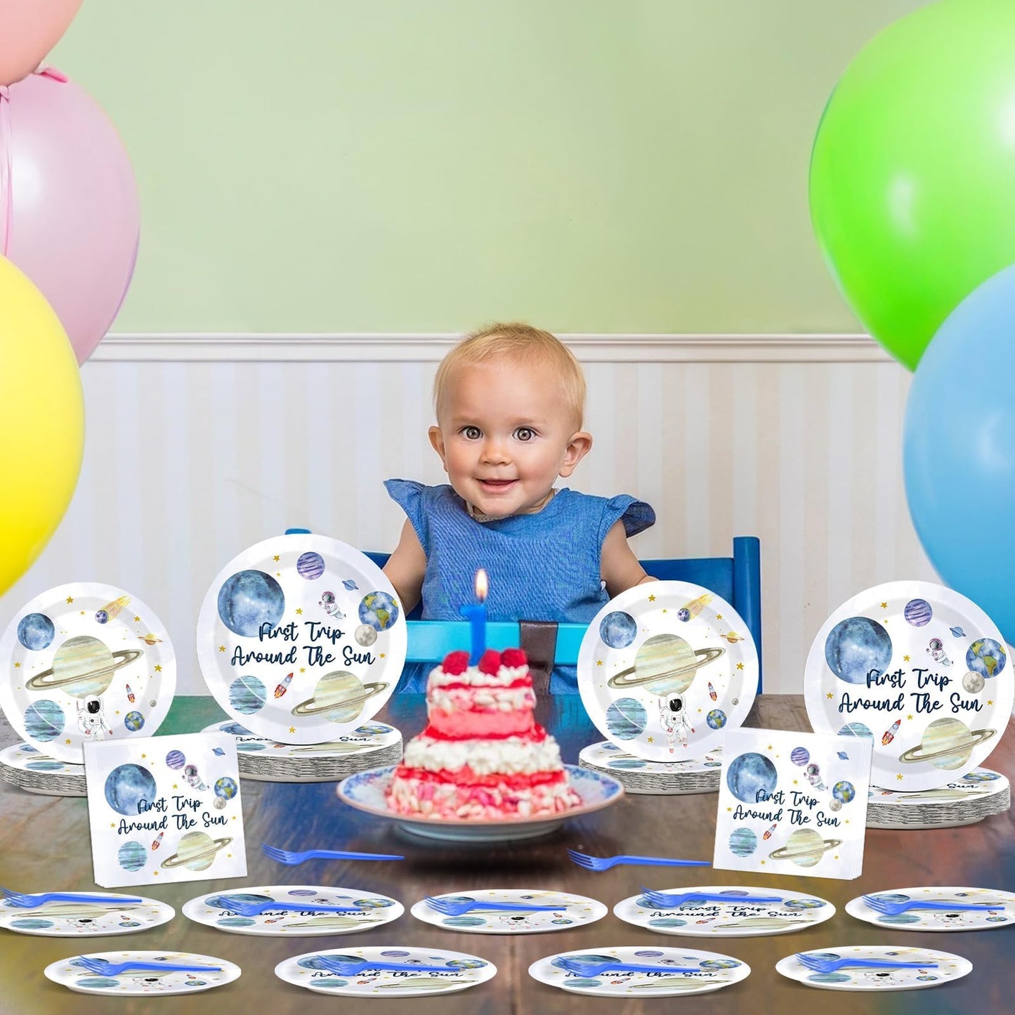 200 PCS First Trip Around the Sun Birthday Tableware Disposable