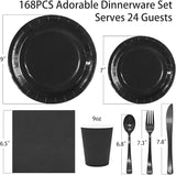 168pcs Black Paper Plates and Napkins for Halloween Birthday