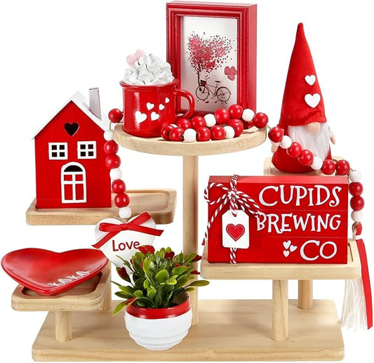Valentine's Day Decorations 8 PCS Tiered Tray Decor Set Cute